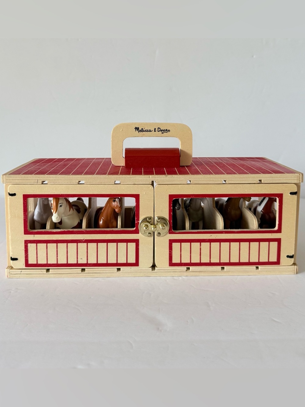 Melissa & Doug Take-Along Show Horse Stable Wooden Barn Playset 8 Horses Toy Set